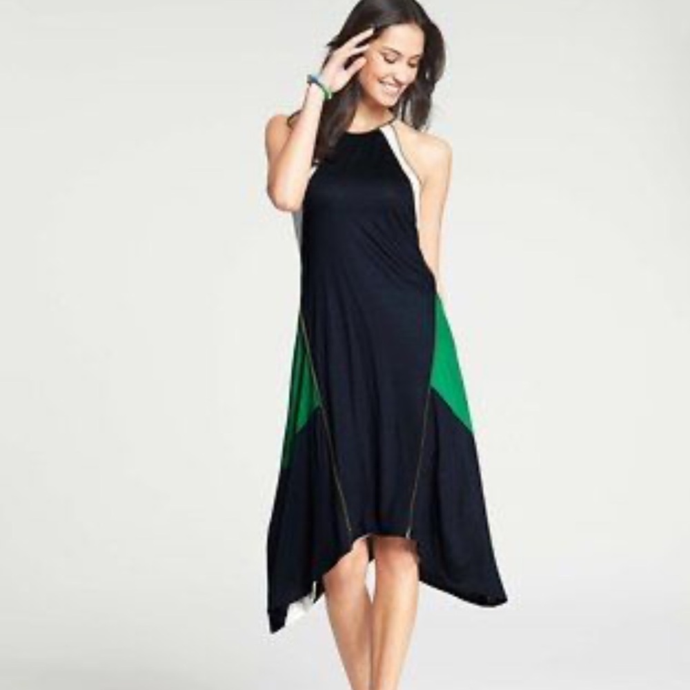 Ann Taylor colorblock tank dress in navy, kelly green & cream jersey, A line